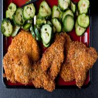 Pork Katsu With Pickled Cucumbers and Shiso_image