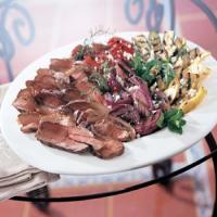 Grilled Butterflied Leg of Lamb and Vegetables with Lemon-Herb Dressing_image