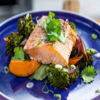 Roasted Salmon with Sweet Potatoes and Broccolini image