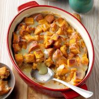 Pumpkin Bread Pudding with White Chocolate Sauce_image