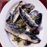 Grilled herrings with mustard & basil dressing image