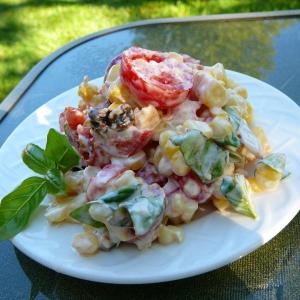 Creamy Cherry Tomato Salad with Fresh Basil, Corn and Onion_image
