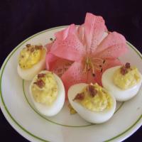 Deviled Eggs with Bacon and Cheddar Cheese_image