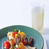 Fish with Curried Cucumber Tomato Water and Tomato Herb Salad image