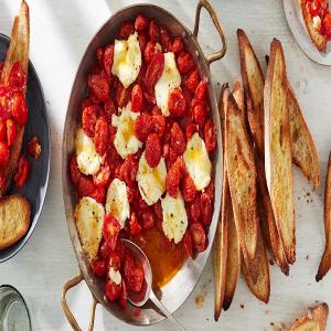Baked Tomatoes, Peppers, and Goat Cheese with Crisped Toasts_image