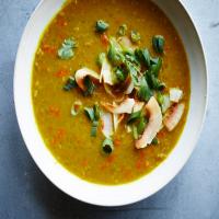 Curried Red Lentil Soup With Toasted Coconut image