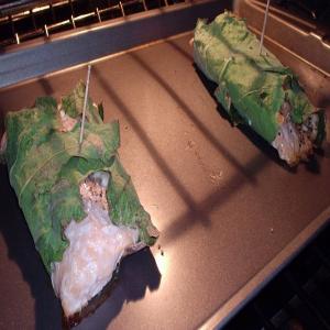 Salmon Wrapped in Fig Leaves With Baked Kale image