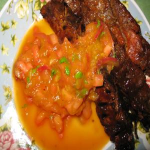 Flank Steak With Grilled Mango and Watermelon Chutney_image