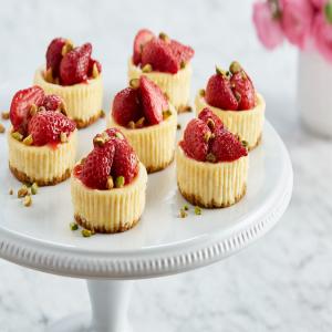 Roasted Strawberry-Pistachio Mini Cheesecakes image