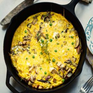 Wild Mushroom Frittata with Cheddar, Green Onions, and Peas Recipe | Epicurious.com_image