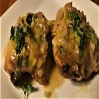 Chicken Thighs w Leek and White Wine Pan Sauce image
