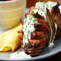 Creamy Bacon Chive Hasselback Potatoes Recipe by Tasty image