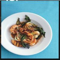 Grilled Shrimp Satay with Peaches and Bok Choy image