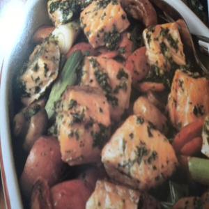 Roasted Salmon, Carrots,Mushrooms &New Potatoes_image