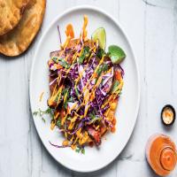 Skirt Steak Tostadas With Cashew Salsa and Red Cabbage Slaw image