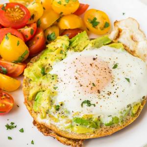 Bagel Egg in a Hole with Smashed Avocado image