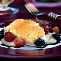 Meyer Lemon Buttermilk Pudding Cake with Fresh Berries image
