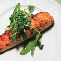 Salmon with Sweet Chili Glaze, Sugar Snap Peas, and Pea Tendrils_image