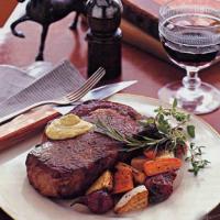 Roasted Rib-Eye Steak with Herbed Mustard Sauce and Root Vegetables image