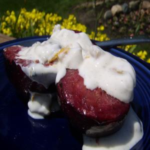Grilled Plums With Spiced Walnut Yogurt Sauce image