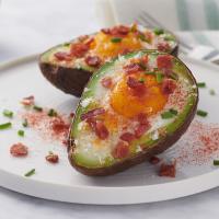 Baked Eggs in Avocado with Bacon image