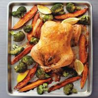 Stuffed Chicken with Roasted Broccoli and Sweet Potatoes image