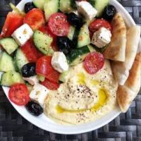 Greek Salad With Hummus and Pita_image