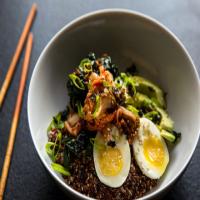 Quinoa and Rice Bowl With Kale, Kimchi and Egg image