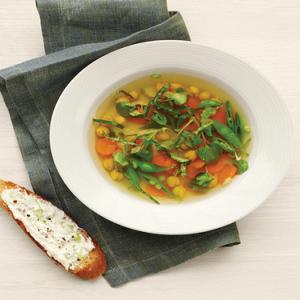 Spring Vegetable and Chickpea Soup with Cheese Toasts_image