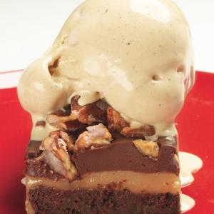 Layered Brownies with White-Chocolate Caramel and Cocoa Nib Gelato Recipe | Epicurious.com_image