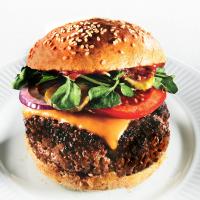 Triple-Beef Cheeseburgers with Spiced Ketchup and Red Vinegar Pickles_image