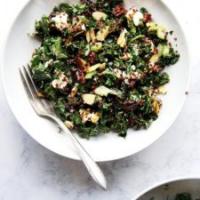 Kale and Quinoa Salad with Plumped Cranberries, Goat Cheese, and Lemon Dressing_image