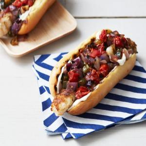 Grilled Shrimp Dogs with Grilled Vegetable Relish image