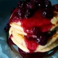 Blueberry Sour Cream Pancakes With Blueberry Sauce image