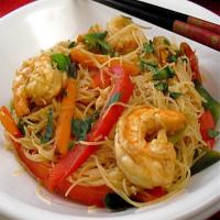 Stir-Fry Prawns / Shrimps With Vegetables and Fresh Thai Noodles image