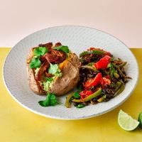 Stir-fry chilli beef with sweet potato jackets image