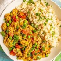 Curry ground turkey with rice and peas_image