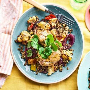 Coriander roast chicken thighs with puy lentil salad image