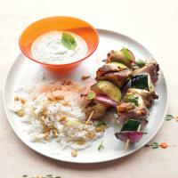 Grilled Greek Chicken Kebabs with Mint-Feta Sauce image