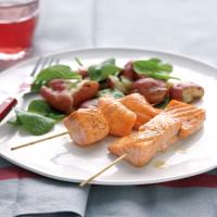 Salmon Skewers with Smashed Potatoes image