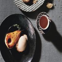 Bosc Pears in Rosé Wine with Persimmon Ice Cream image