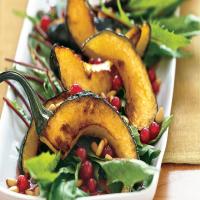Dandelion Salad with Pomegranate Seeds, Pine Nuts, and Roasted Delicata Squash image