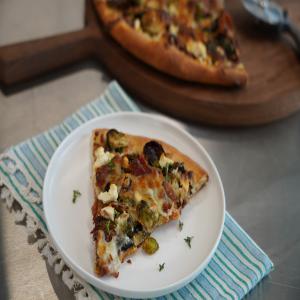 Roasted Brussels Sprouts Pizza with Prosciutto and Brown Sugar-Balsamic Onions image