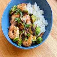 Cast-Iron Skillet Brussels Sprouts with Shrimp and Mushrooms image