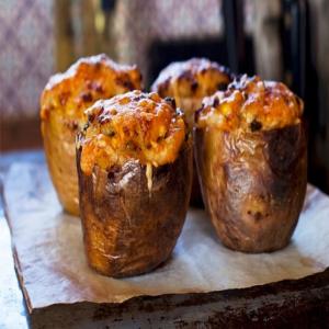 Double-Baked Sweet Potatoes with Bacon and Cheese image