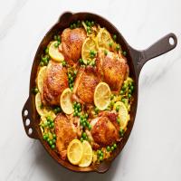 Crispy Chicken Over Turmeric-Lemon Cabbage and Peas image