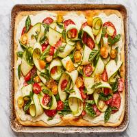 Summer Pizza with Salami, Zucchini, and Tomatoes image