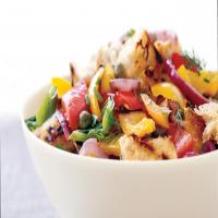 Grilled Panzanella Salad with Bell Peppers, Summer Squash, and Tomatoes image