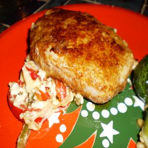 Parmesan Boneless Pork With Sautéed Peppers and Onions_image