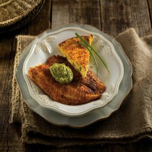 Spicy Fish With Avocado-Chipotle Sauce and Skillet Potato Cake_image